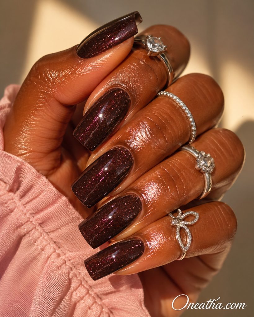 Square Brown Nails By Oneatha.