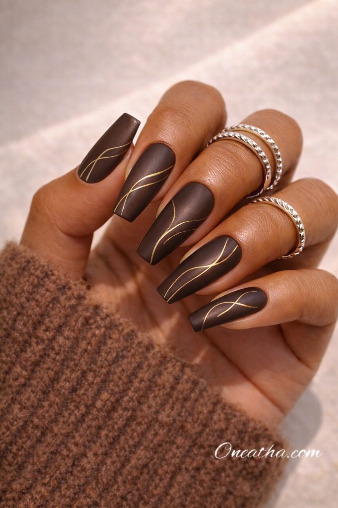 Brown Matte Nails By Oneatha.