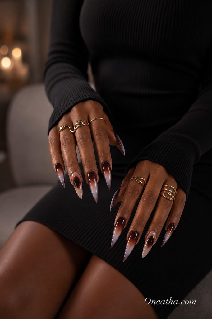 Fall glossy aura nails by Oneatha.