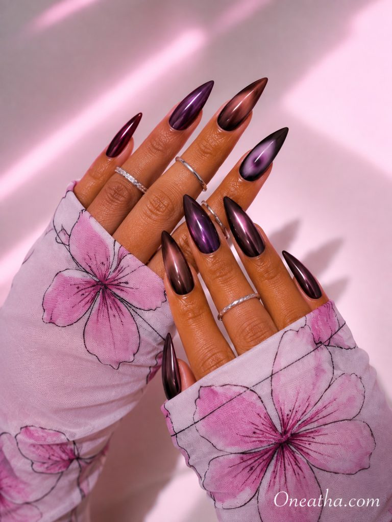 Chrome aura nails by Oneatha.