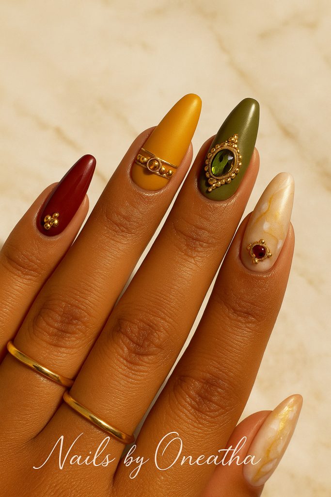 Multi-color fall nails by Oneatha.