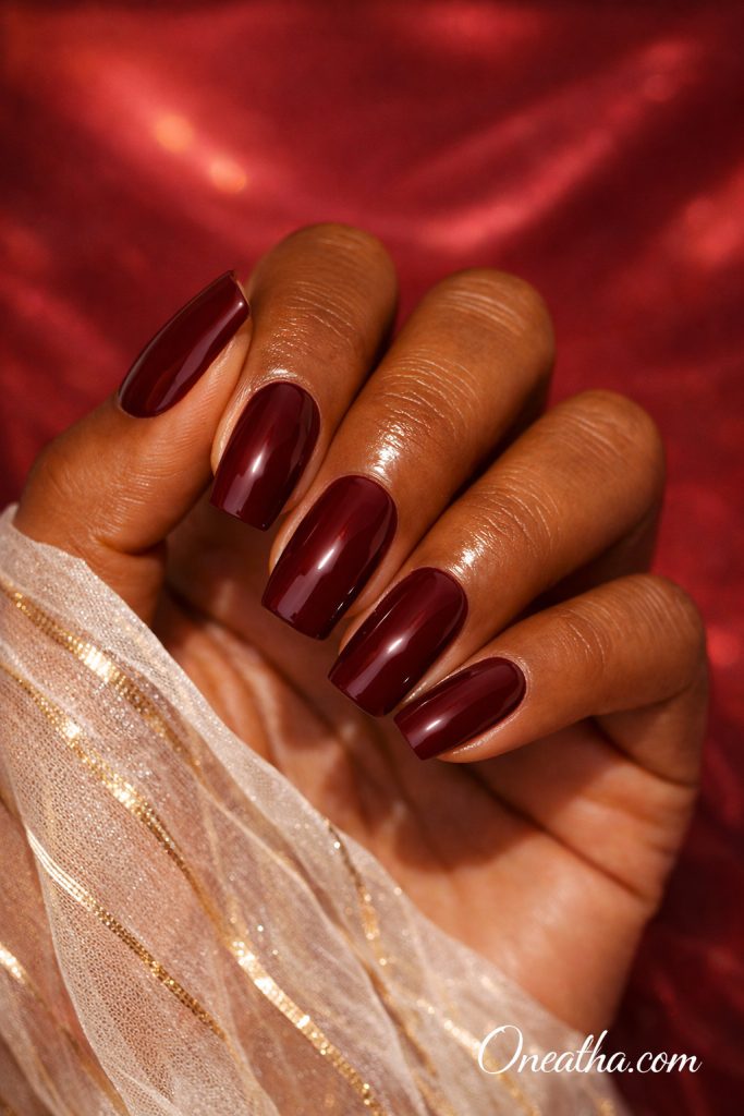 Square Burgundy Nails By Oneatha