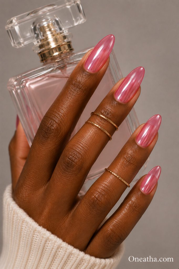 Pink glass nails by Oneatha.