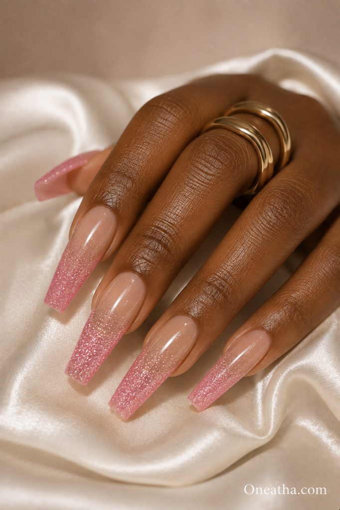Pink Ombre Sparkle Nails by Oneatha.