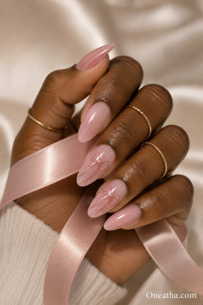 Pink ribbon nails by Oneatha.