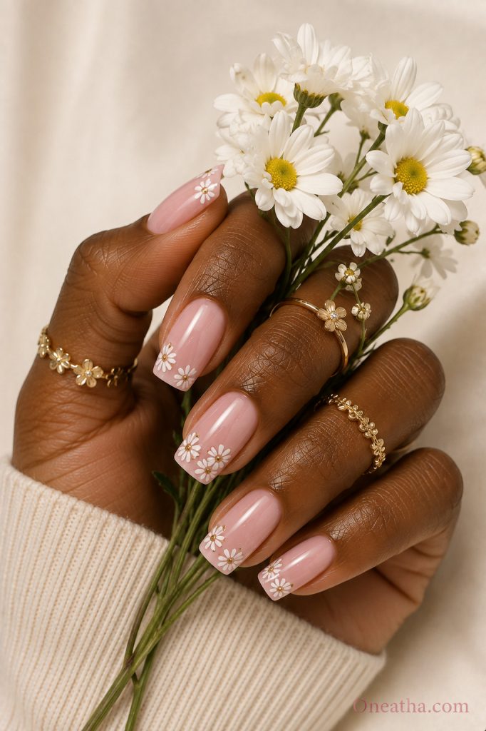 Pink Daisy Nails By Oneatha.