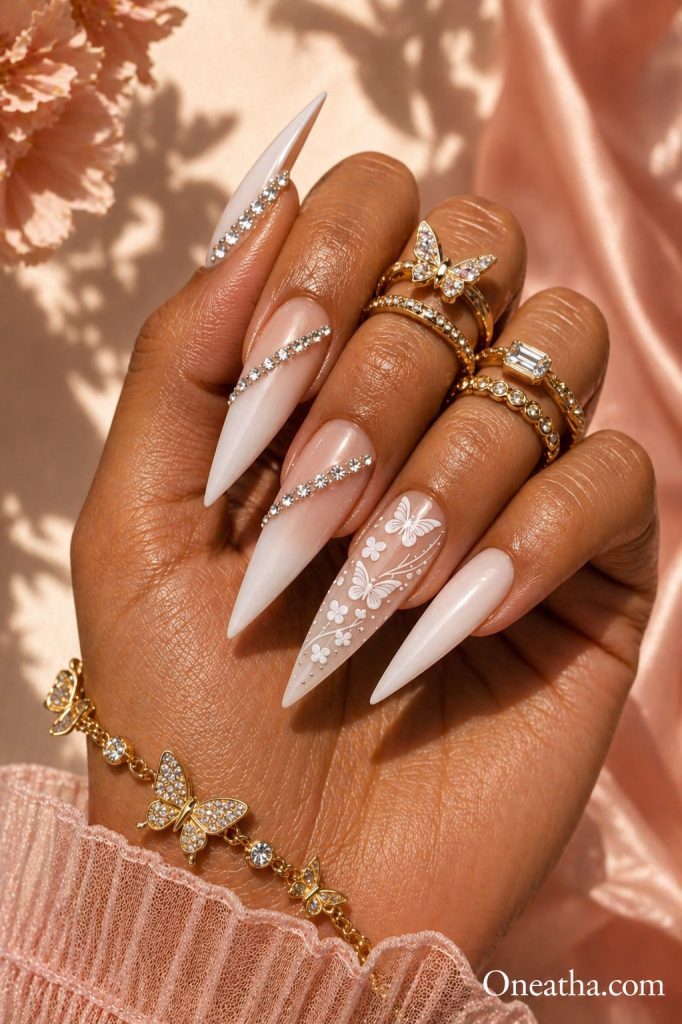 Butterfly wedding nails by Oneatha.
