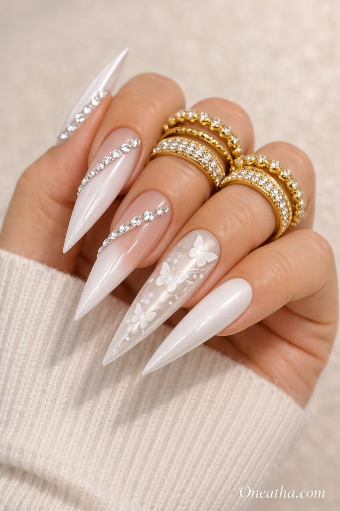 Butterfly wedding nails by Oneatha.
