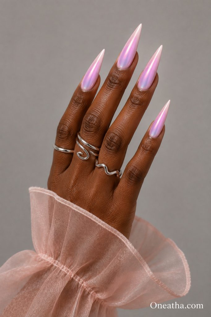 Cotton candy pink aura nails.