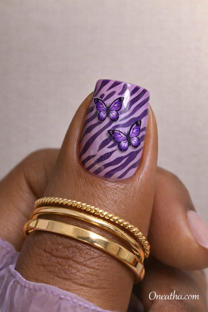 Short Purple Butterfly Nails By Oneatha