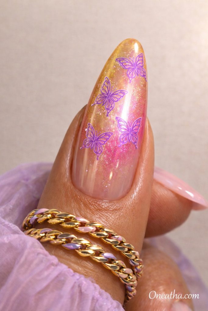 Purple Butterfly Glitter Nails By Oneatha