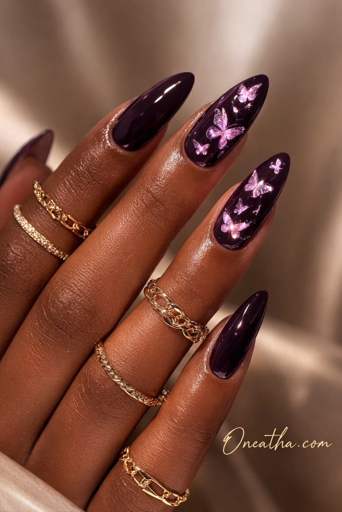 Dark Purple Butterfly Fall Nails By Oneatha